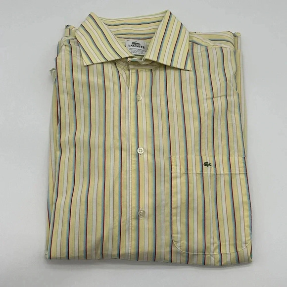 LACOSTE Mens Yellow Stripe Long Sleeve Button Front Shirt SZ 44 - Picture 1 of 8